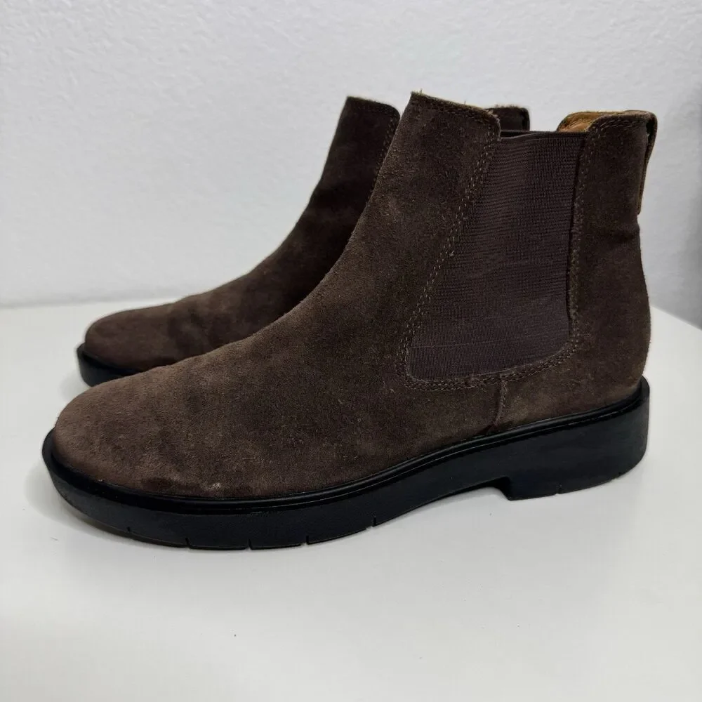 Geox D Spherica Leather Chelsea Ankle Boots EU 37 US 7 EC1 Coffee Brown Suede